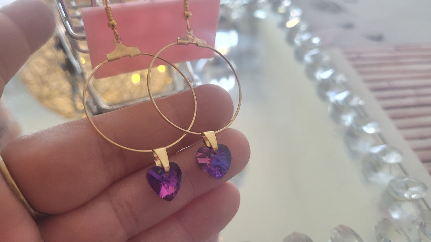 boucles créole coeur rose