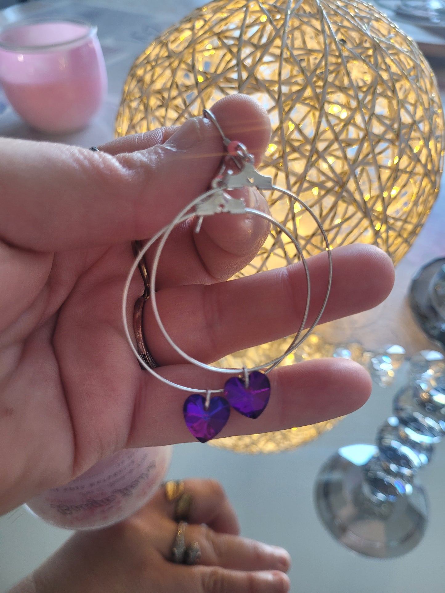 boucles créole coeur violet