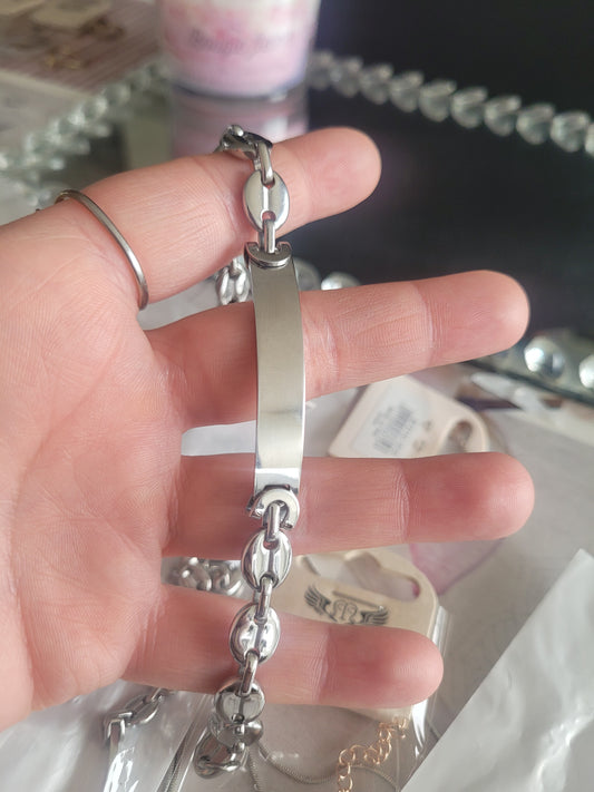 Gourmette grain de café argenté en acier inoxydable