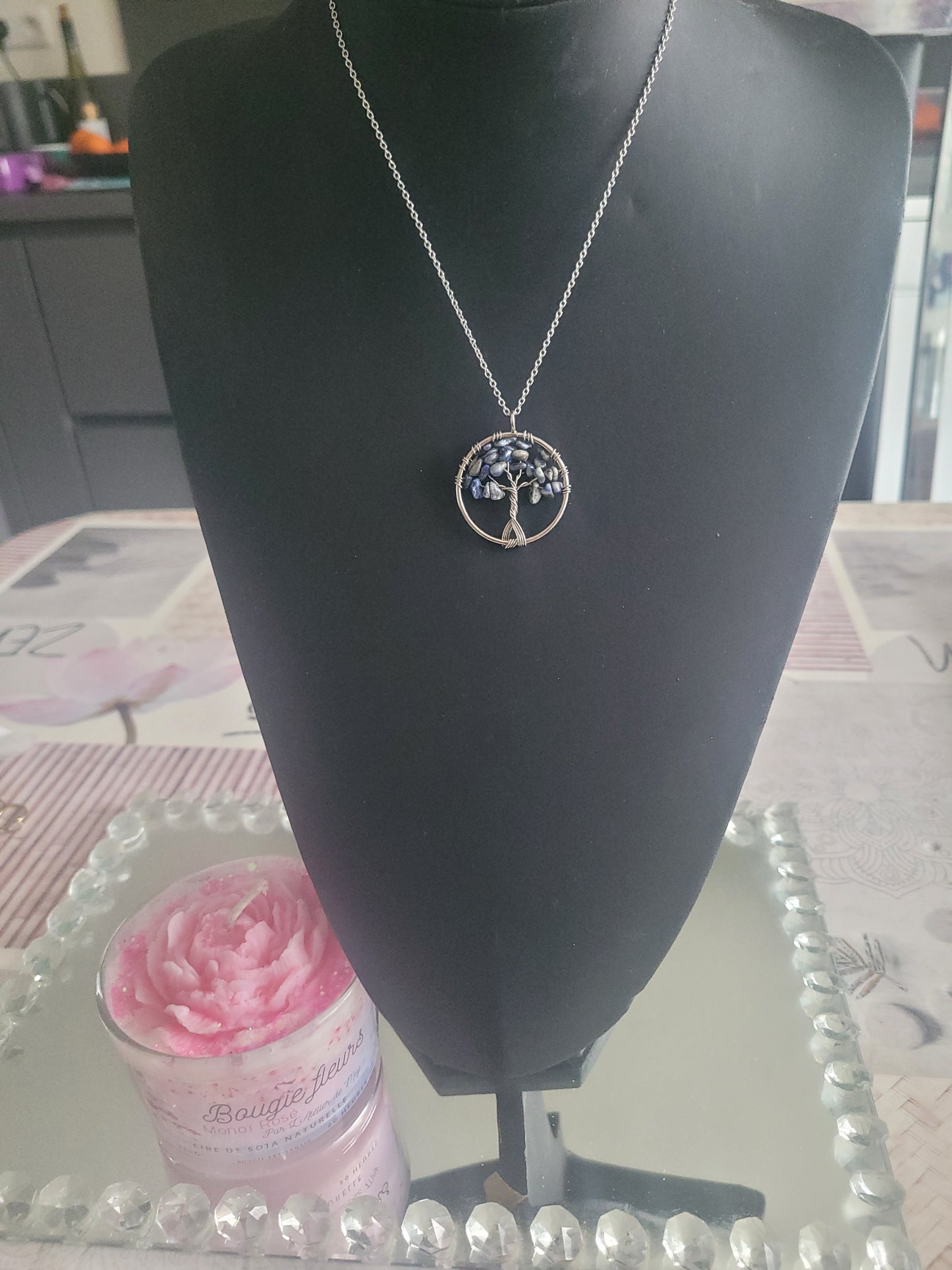 Collier Arbre de vie pierre naturelle bleu