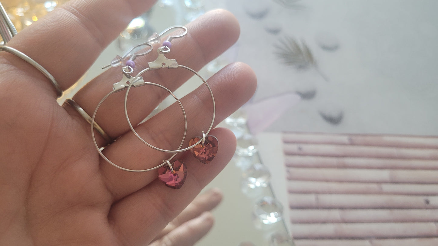 boucles créole coeur rose