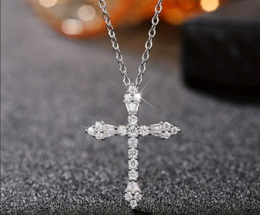 Croix Noé en strass argenté