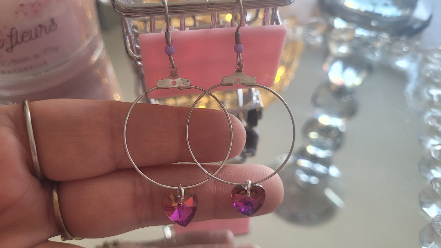 boucles créole coeur rose