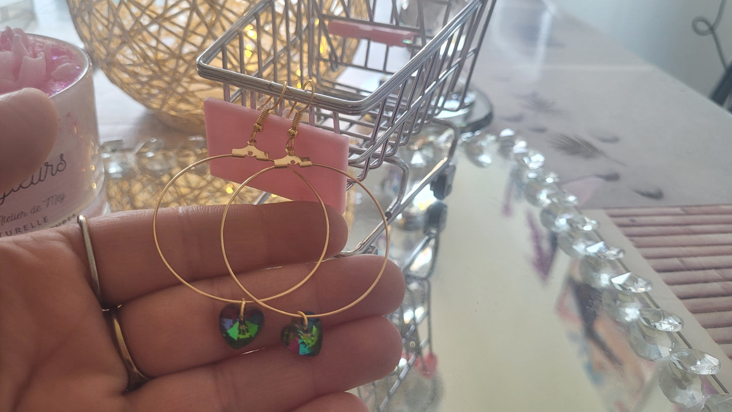 boucles créole coeur vert