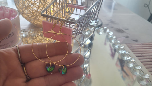 boucles créole coeur vert