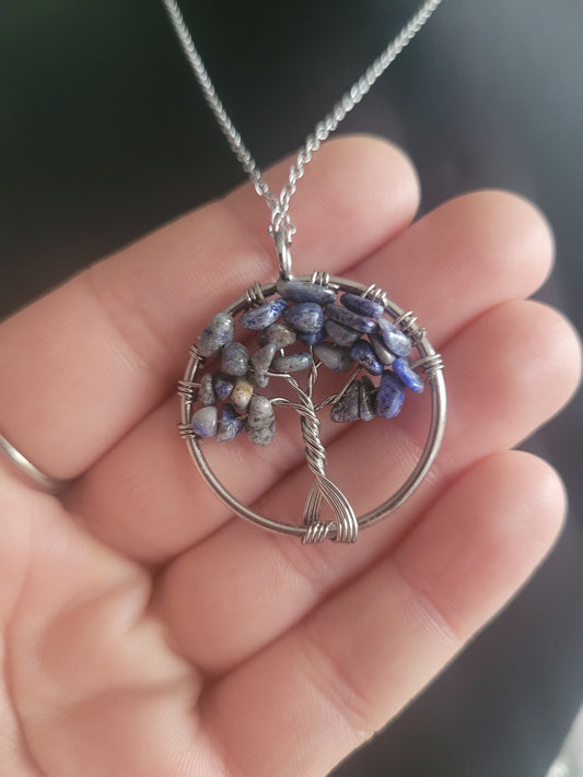 Collier Arbre de vie pierre naturelle bleu