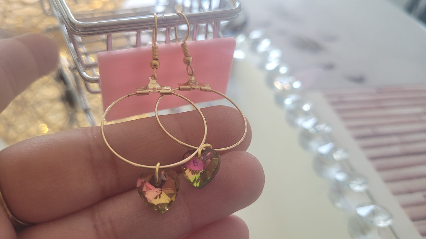 boucles créole coeur vert/rosé