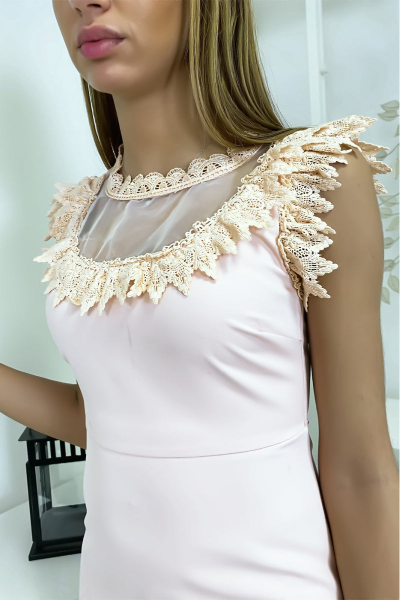 🌺Robe rose avec mousseline dentelle