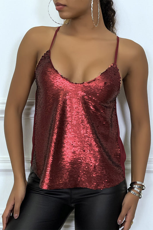💮Top bordeaux en sequins
